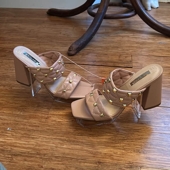 Primark Pink Quilted Studded Block Heels - Picture 3 of 6